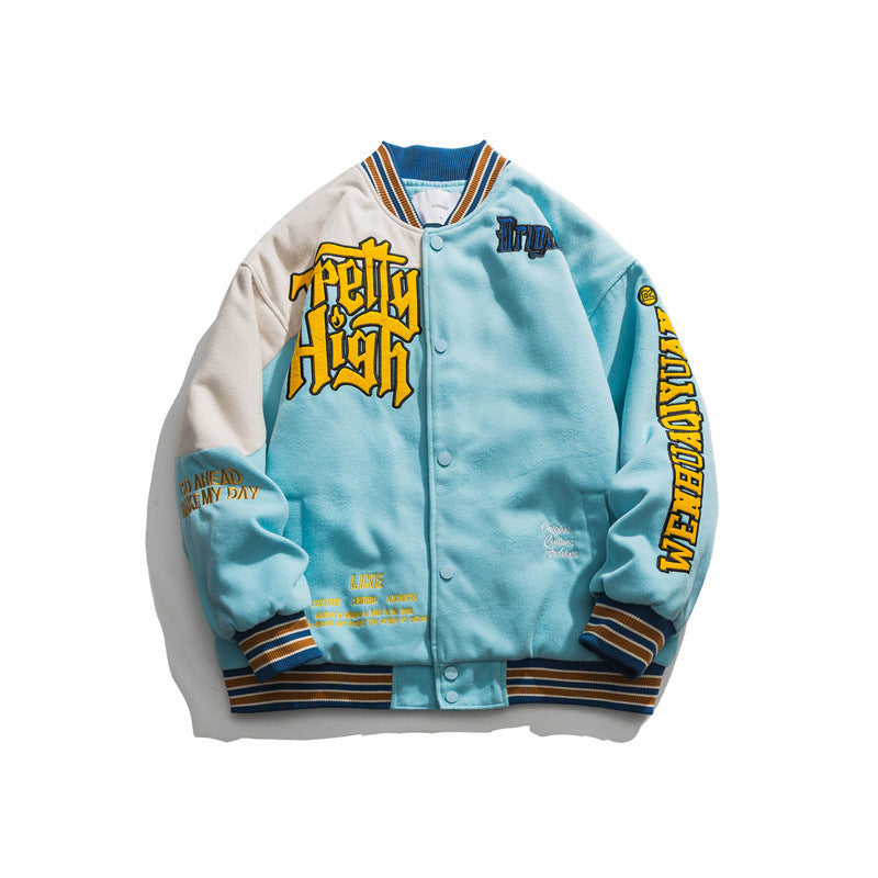 Embroidered Stitching Baseball Padded Jacket Men