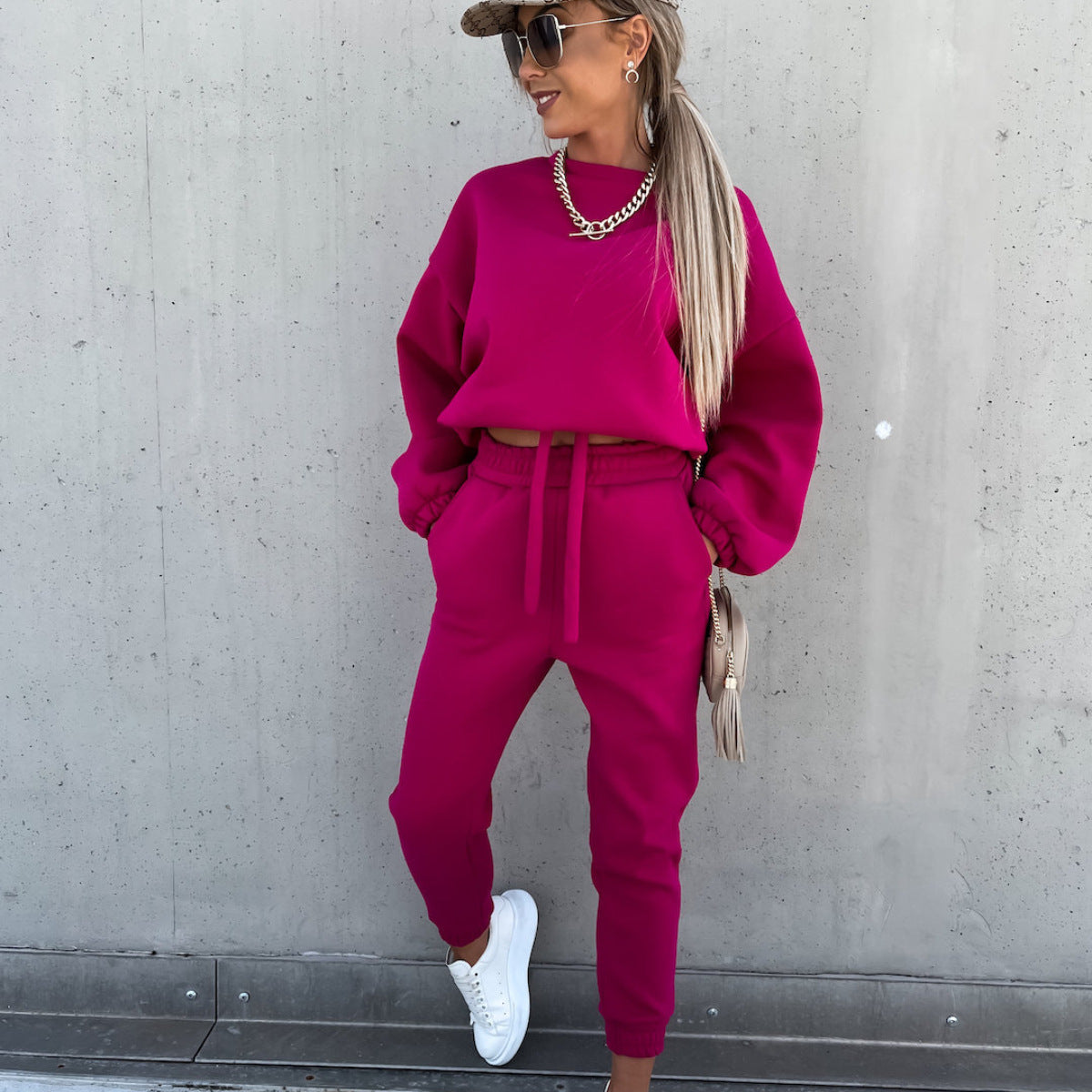 Solid Color Hoodie Casual Two-piece Suit