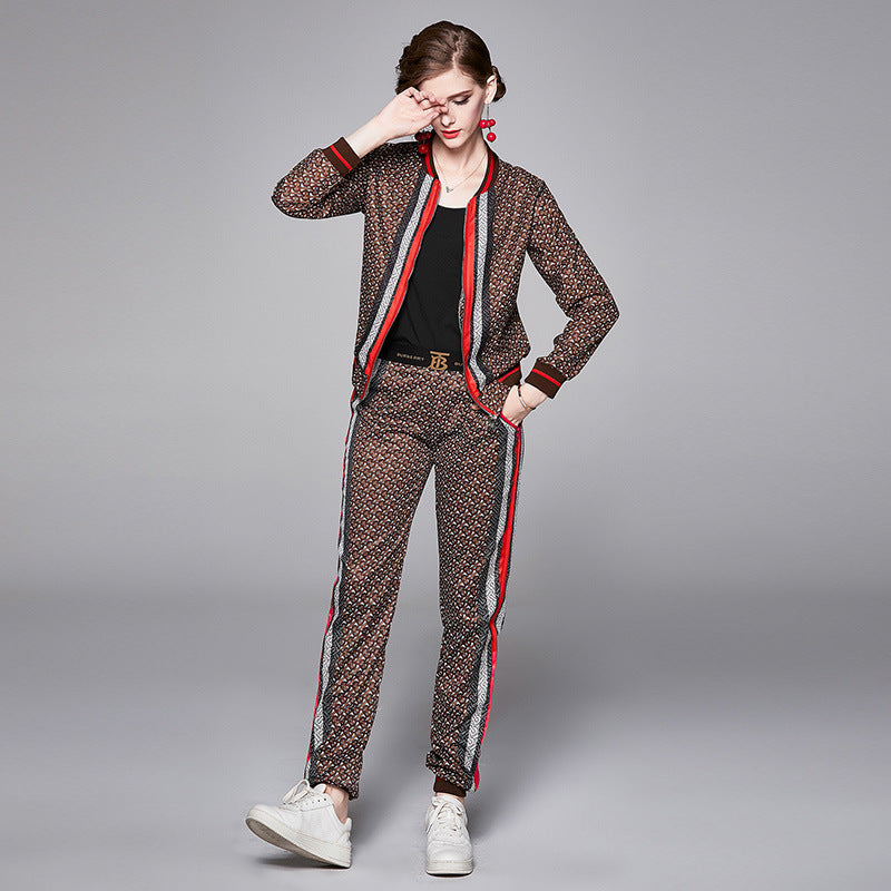 European and American Fashion All-match Positioning Printing Jacket Fashion Casual Sports Pants Suit