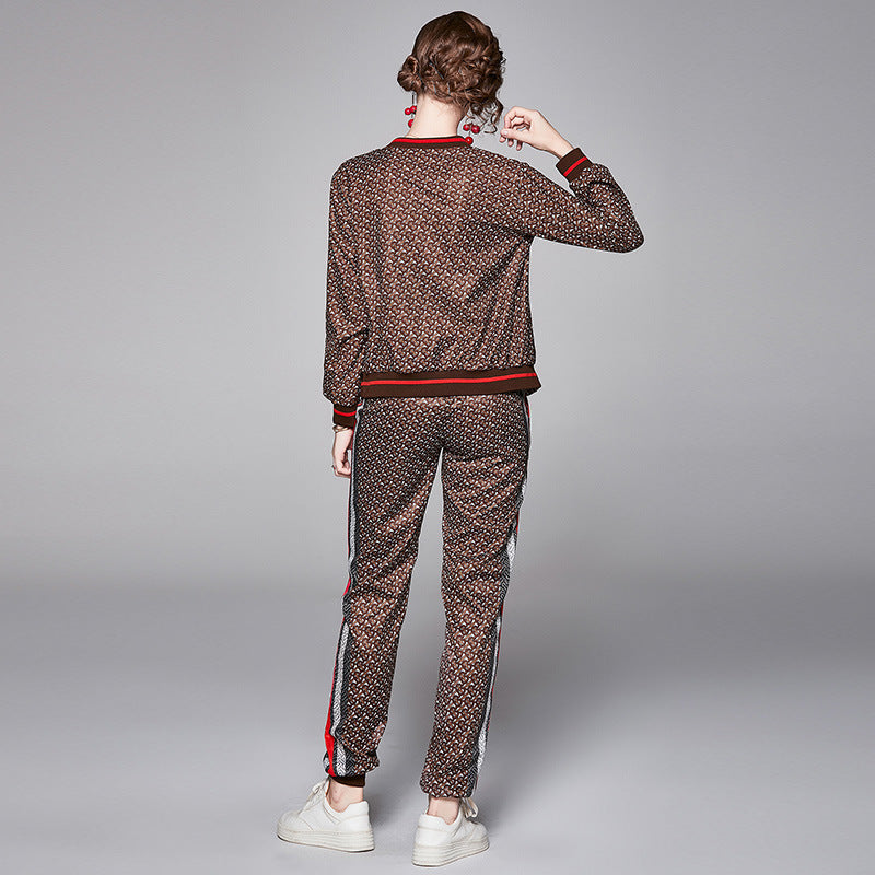 European and American Fashion All-match Positioning Printing Jacket Fashion Casual Sports Pants Suit