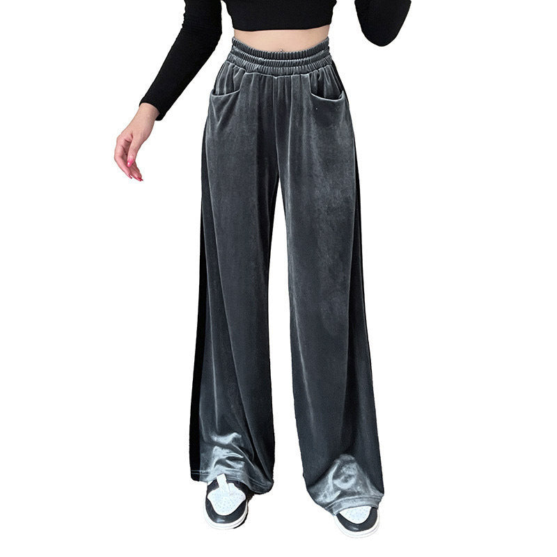 Suede Waistband Versatile Vertical Splicing Straight Trousers