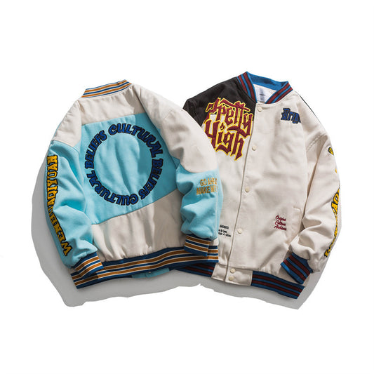 Embroidered Stitching Baseball Padded Jacket Men