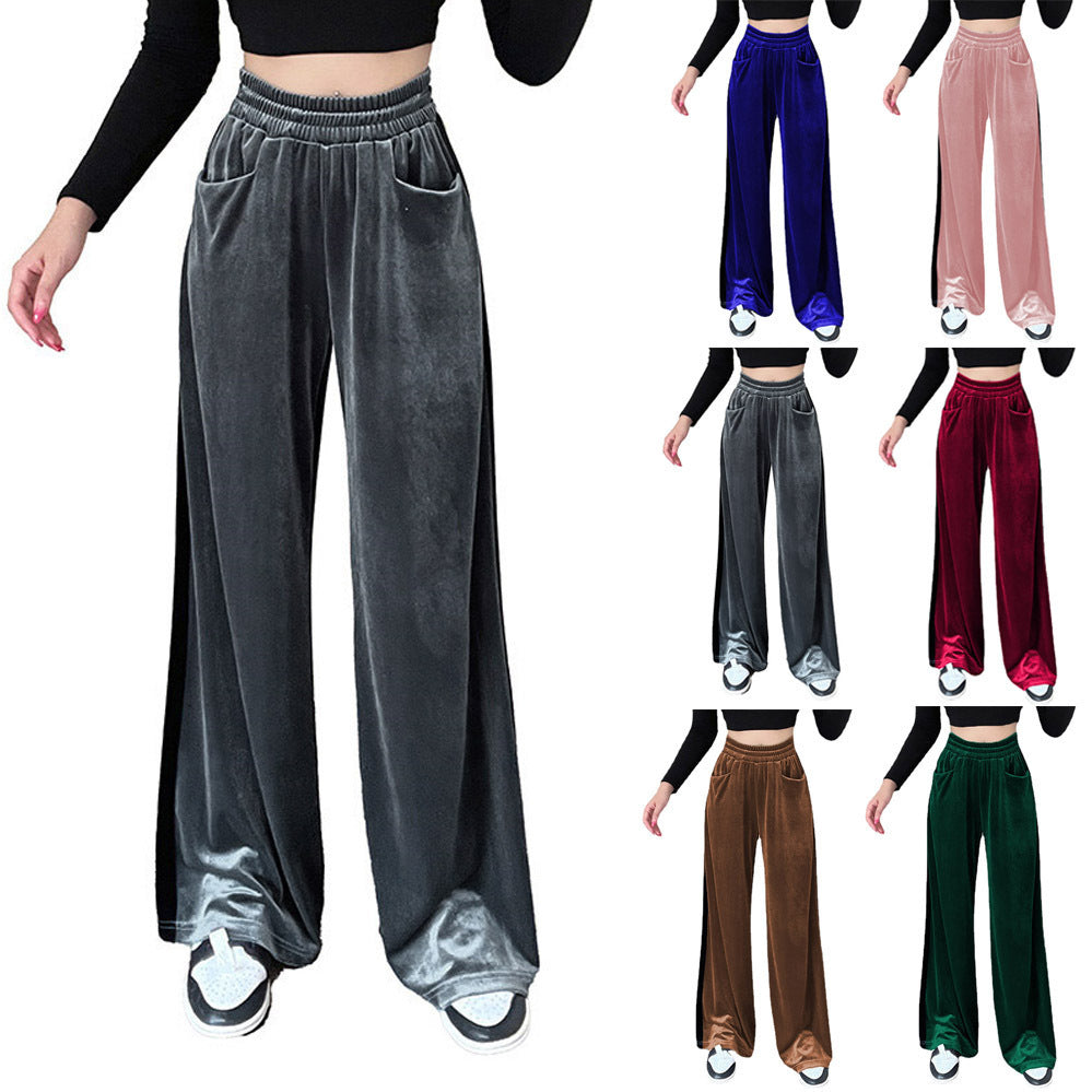 Suede Waistband Versatile Vertical Splicing Straight Trousers