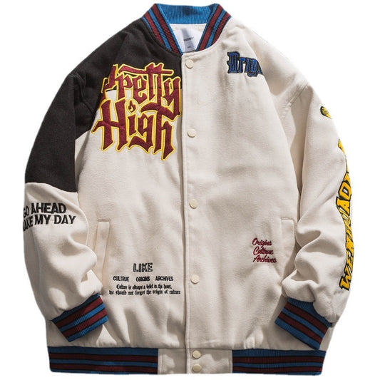 Embroidered Stitching Baseball Padded Jacket Men