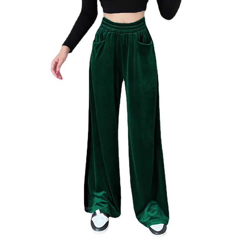 Suede Waistband Versatile Vertical Splicing Straight Trousers