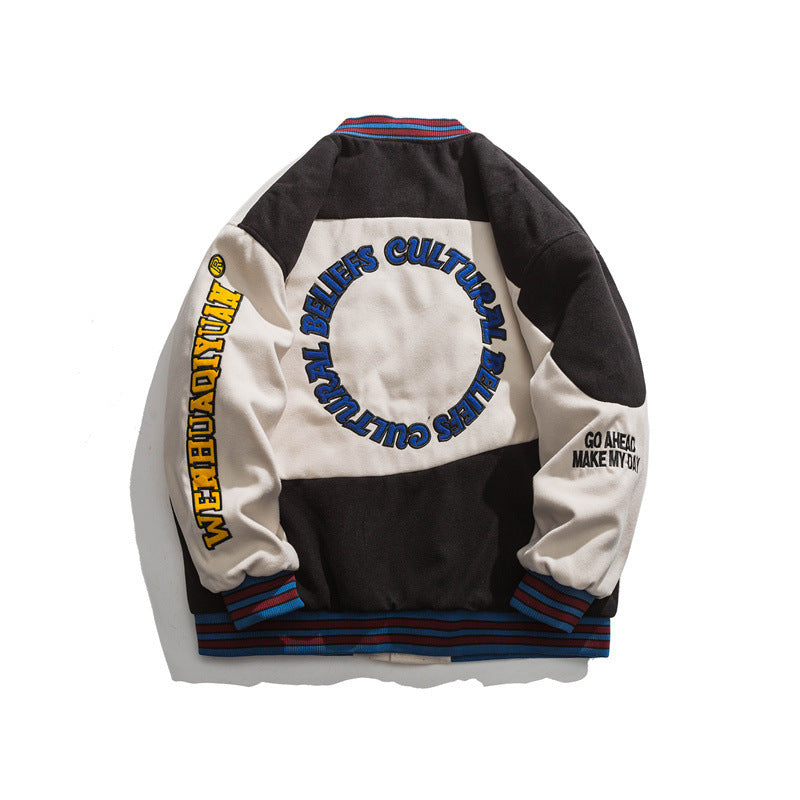 Embroidered Stitching Baseball Padded Jacket Men