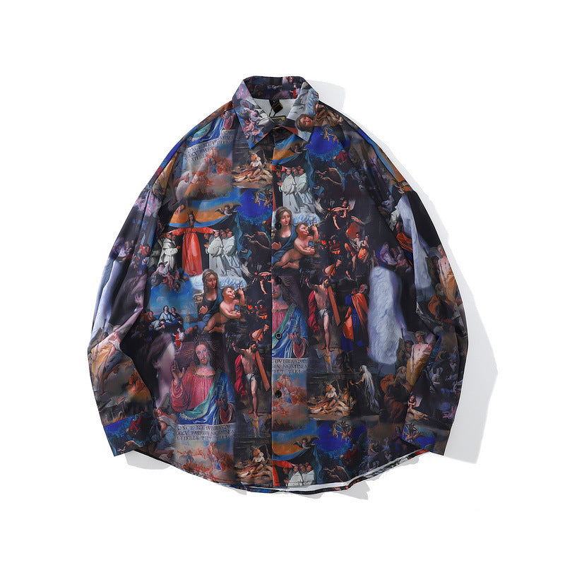 High Street Hip-hop Oil Painting Graffiti Shirt Retro Loose Couple Jacket